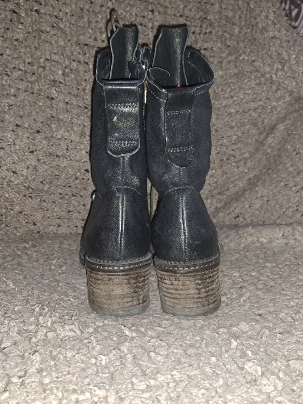 A.S.98-Shimmery Camo Black Leather Studded Boots-Mid Calf-Zip-Sz 39-Near Mint - Picture 6 of 7
